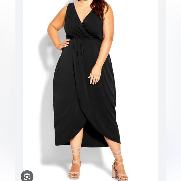 City chic women’s plus size dress festive knot black 100% viscose Vneck NEW